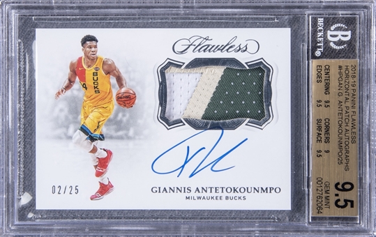 2018/19 Panini Flawless "Horizontal Patch Autographs" #HPGAN Giannis Antetokounmpo Signed Game Used Patch Card (#02/25) - BGS GEM MINT 9.5/BGS 10